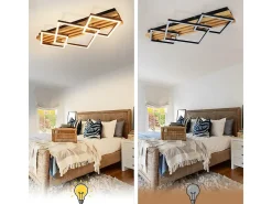 NETTLIFE Plafón-Lámpara LED de techo de madera: 70 cm, regulable, moderna, 46 W, cuadrada y negra. Ideal para salón, dormitorio, cocina, pasillo y oficina. Plateado