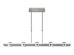 Lámpara Suspendida-Lámpara lineal 5 luces modelo Fanton acabado niquel satinado 64 cm(alto) 90 cm(ancho) 12 Gris