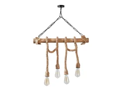 Online Concept-Usine Lámpara rústica colgante de alambre 4 luces cuerdas y madera LOANE - Ambiente cálido y auténtico Marru00f3n