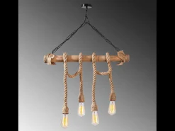 Online Concept-Usine Lámpara rústica colgante de alambre 4 luces cuerdas y madera LOANE - Ambiente cálido y auténtico Marru00f3n
