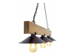 Concept-Usine Lámpara Suspendida-Lámpara rústica de suspensión con 3 luces de madera y negro ENOLA - Diseño elegante para interiores rústicos, industriales o contemporáneos Marru00f3n
