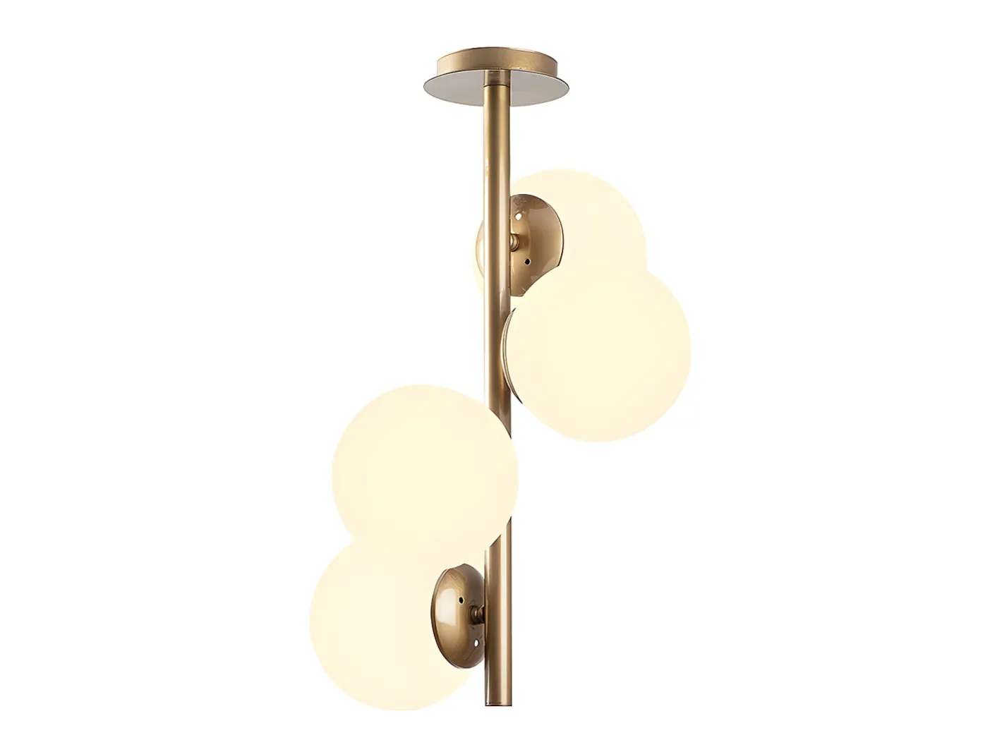 OZAIA Lámpara Suspendida-Lámpara techo metal y cristal 4 globos FAZE - D. 32 cm x Alt. 53 cm - y blanco Dorado