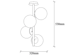 OZAIA Lámpara Suspendida-Lámpara techo metal y cristal 4 globos FAZE - D. 32 cm x Alt. 53 cm - y blanco Dorado