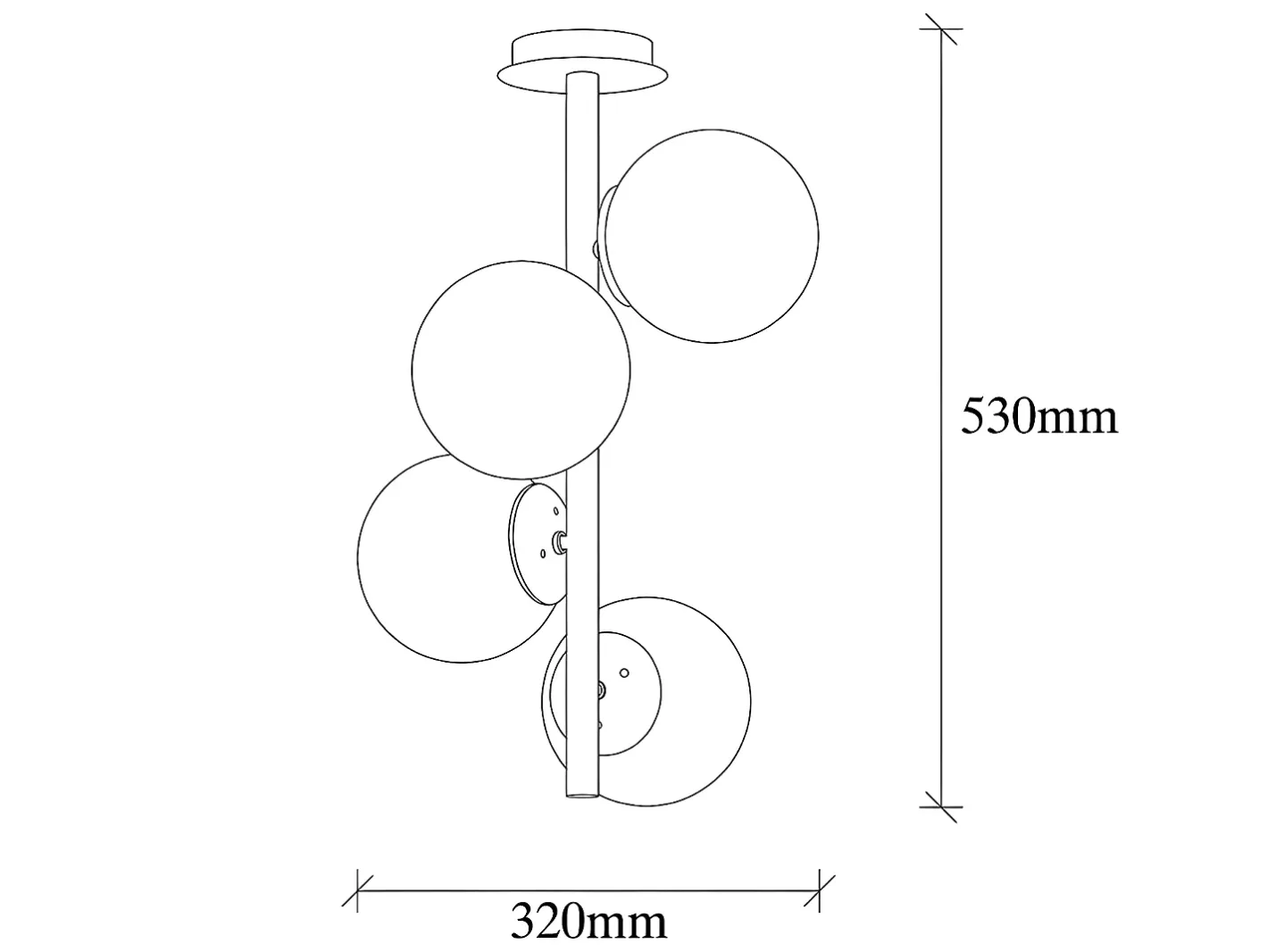 OZAIA Lámpara Suspendida-Lámpara techo metal y cristal 4 globos FAZE - D. 32 cm x Alt. 53 cm - y blanco Dorado