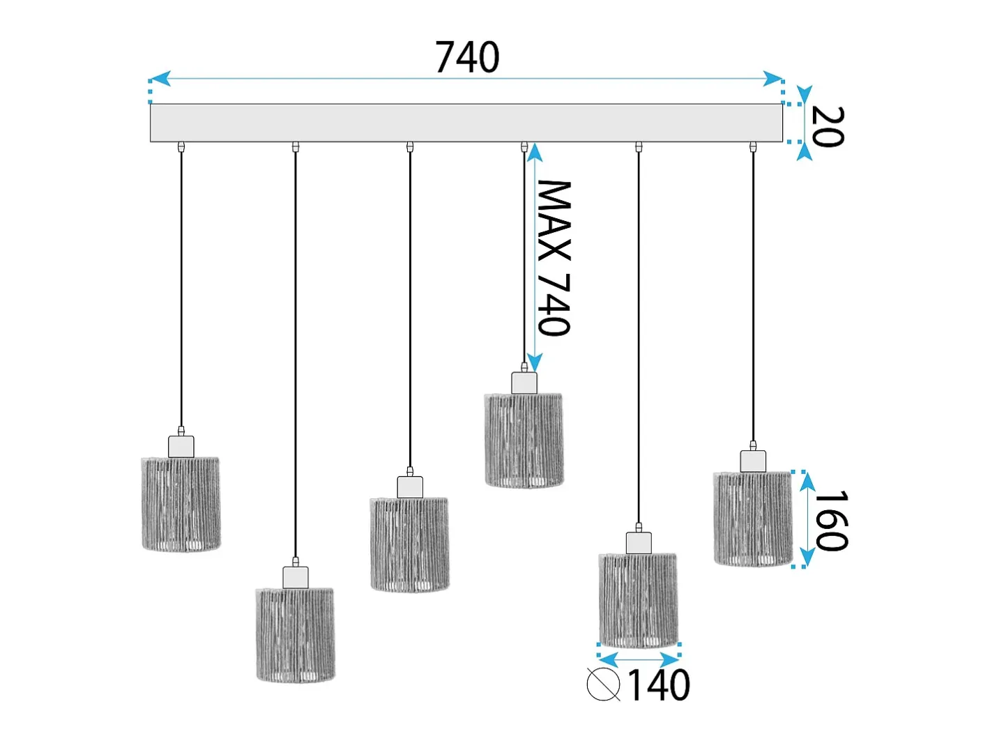 Lámpara Suspendida-Lámpara Toolight App1822-6Cp Black Negro