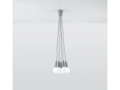 Discount Sollux Lighting Lámparas colgantes Astis moderno de CLORURO DE POLIVINILO - 5 fuentes luminosas 3000K - L.25 x A.90 cm - Gris