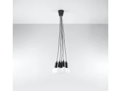 Sale Sollux Lighting Lámparas colgantes Astis moderno de CLORURO DE POLIVINILO - 5 fuentes luminosas 3000K - L.25 x A.90 cm - Negro