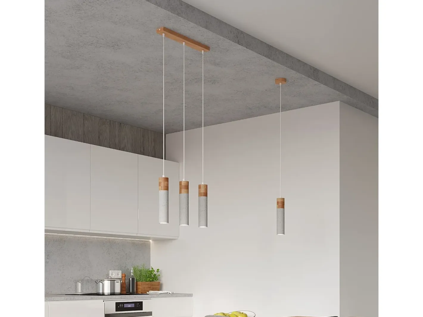 Sollux Lighting Lámpara Suspendida-Lámparas colgantes Avier industrial de betoNo aplicablerewno - 3 fuentes luminosas 3000K - L.45 x A.120 cm - /madera natural Gris