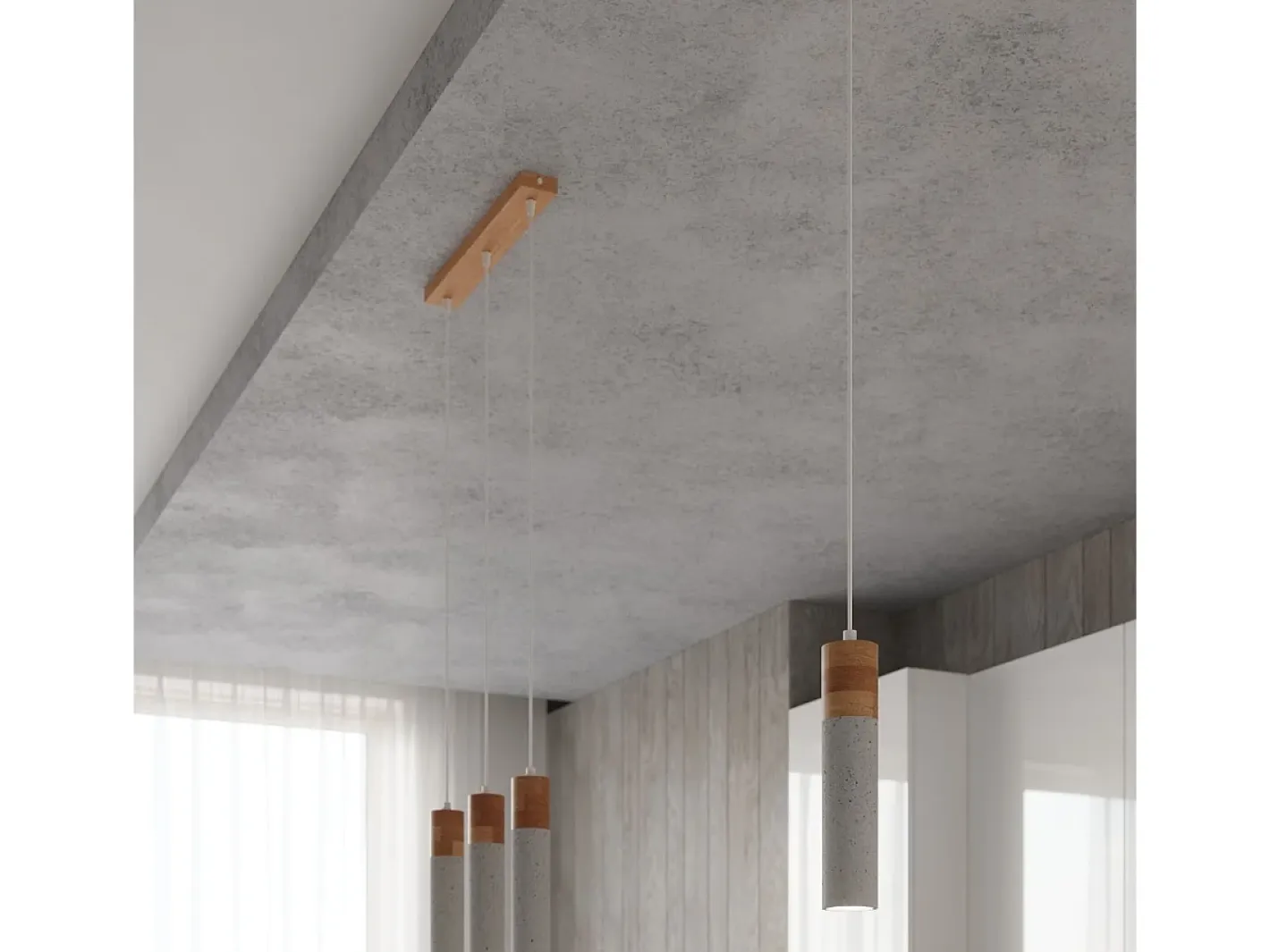 Sollux Lighting Lámpara Suspendida-Lámparas colgantes Avier industrial de betoNo aplicablerewno - 3 fuentes luminosas 3000K - L.45 x A.120 cm - /madera natural Gris