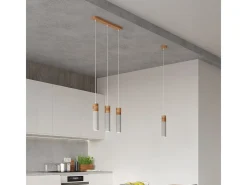 Sollux Lighting Lámparas colgantes Avier industrial de betoNo aplicablerewno - 2 fuentes luminosas 4000K - L.30 x A.120 cm - /madera natural Gris