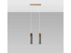 Sollux Lighting Lámpara Suspendida-Lámparas colgantes Avier industrial de betoNo aplicablerewno - 2 fuentes luminosas 3000K - L.30 x A.120 cm - /madera natural Gris