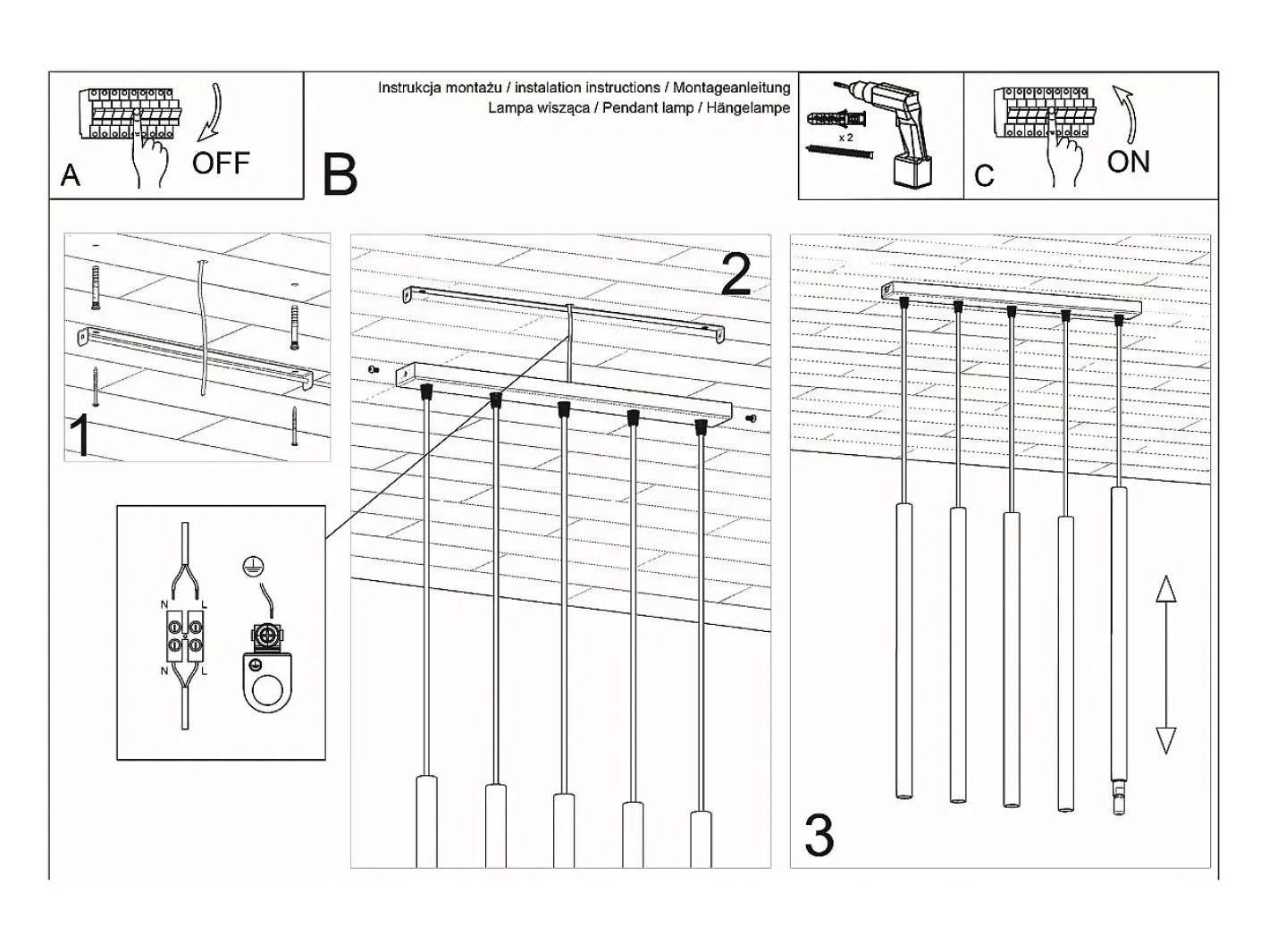Discount Sollux Lighting Lámparas colgantes Brill moderno de acero - 5 fuentes luminosas 4000K - L.45 x A.90 cm - Negro