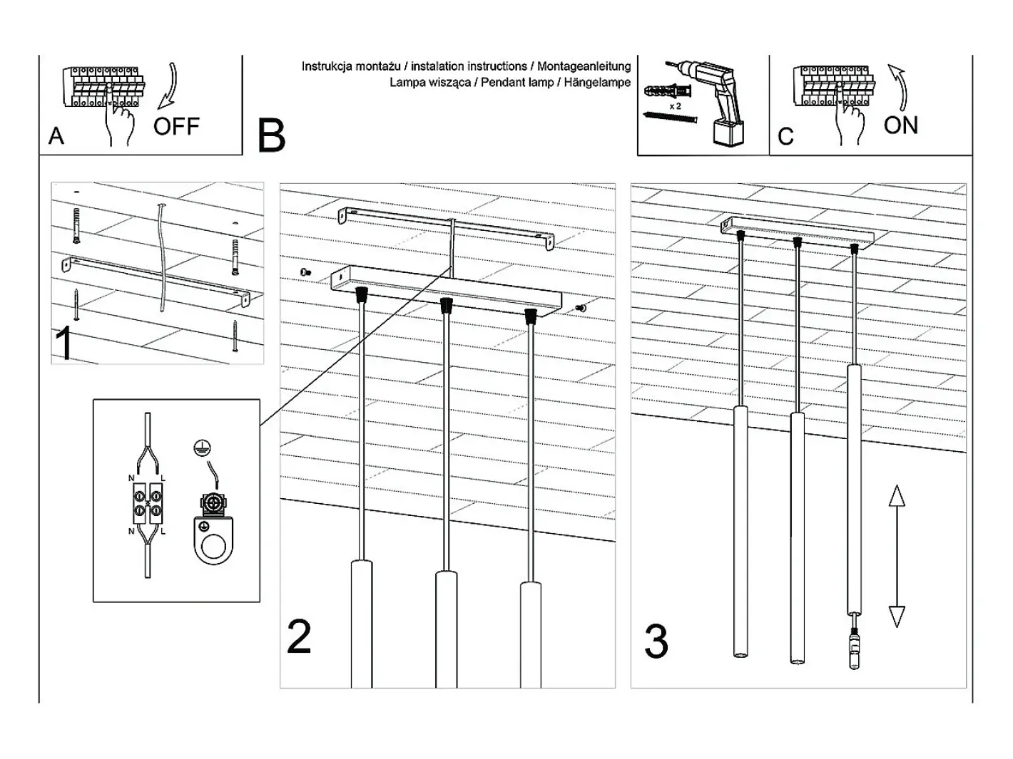 Sollux Lighting Lámpara Suspendida-Lámparas colgantes Brill moderno de concreto - 3 fuentes luminosas 3000K - L.30 x A.110 cm - Gris