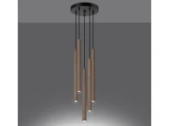 Sale Sollux Lighting Lámparas colgantes Brill moderno de acero/madera - 5 fuentes luminosas 4000K - L.25 x A.110 cm - madera Color natural claro