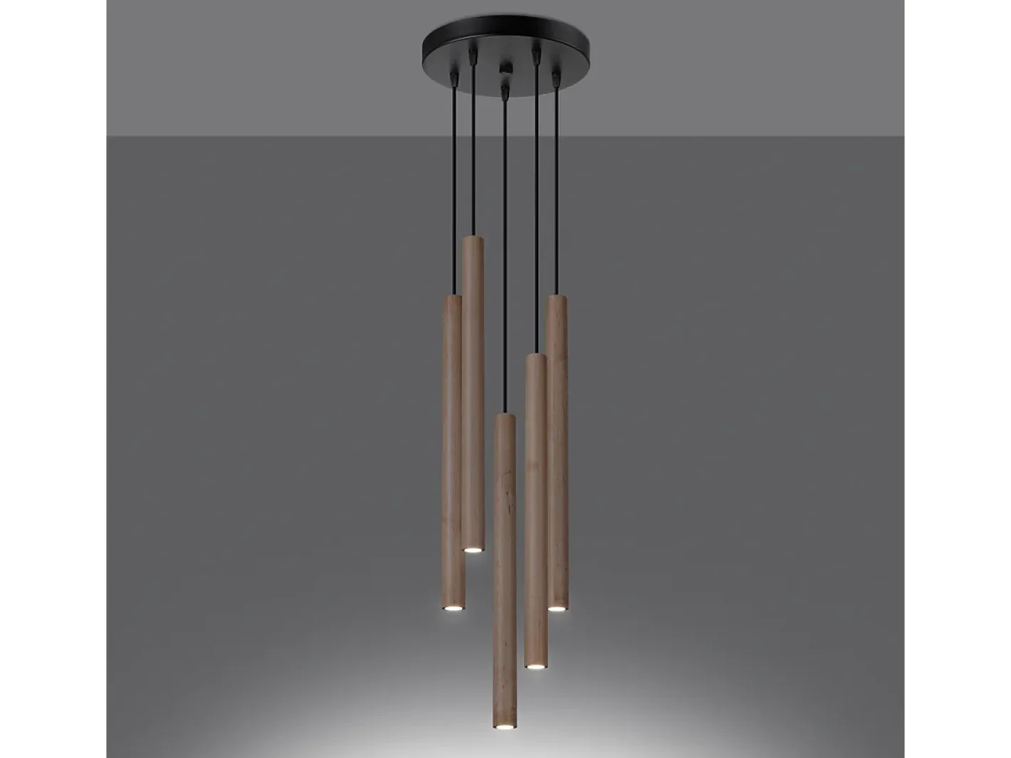 Sale Sollux Lighting Lámparas colgantes Brill moderno de acero/madera - 5 fuentes luminosas 4000K - L.25 x A.110 cm - madera Color natural claro