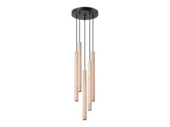 Sale Sollux Lighting Lámparas colgantes Brill moderno de acero/madera - 5 fuentes luminosas 4000K - L.25 x A.110 cm - madera Color natural claro