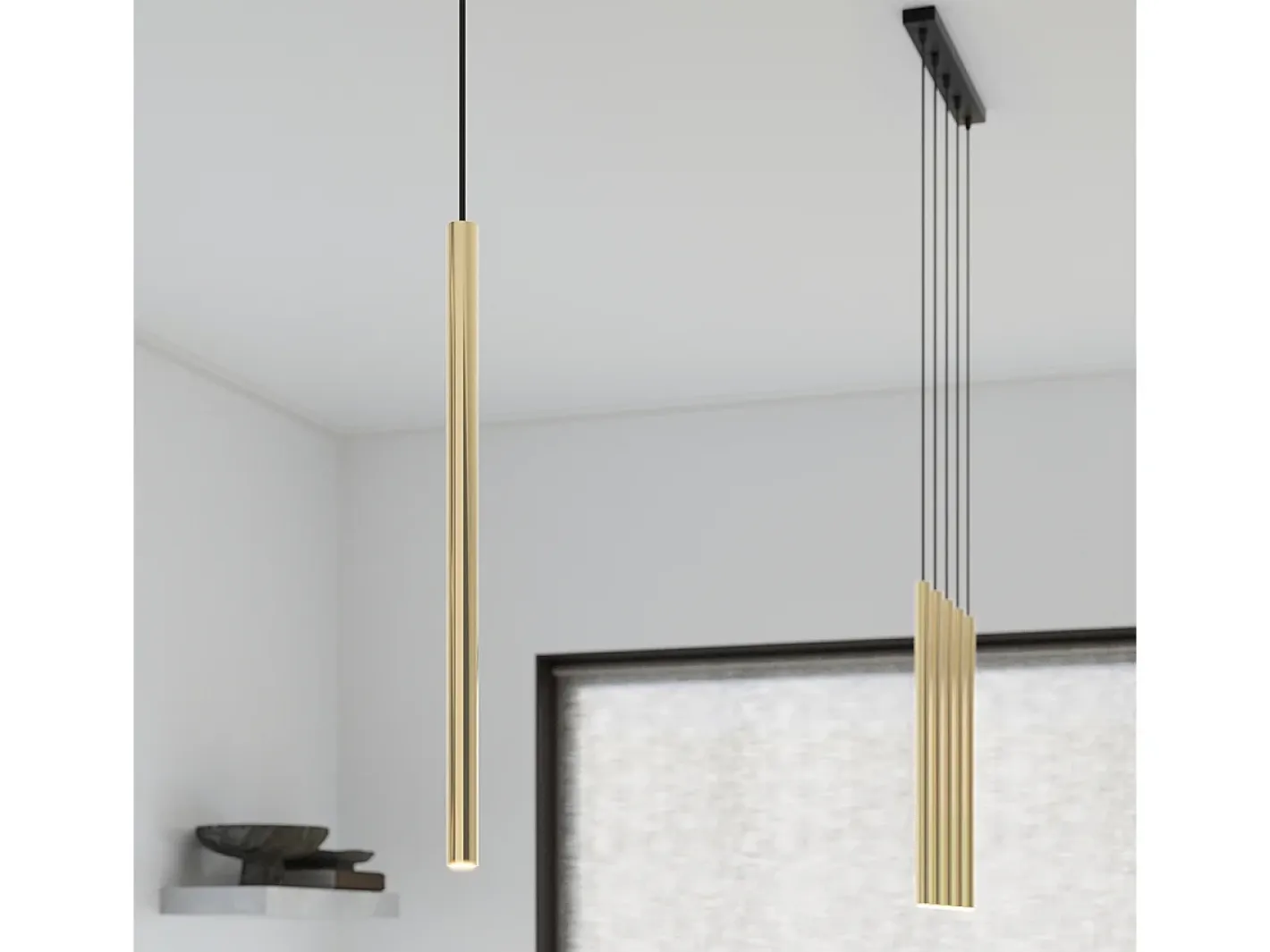 Best Sollux Lighting Lámparas colgantes Brill moderno de acero - 3 fuentes luminosas 4000K - L.20 x A.90 cm - brillo Dorado