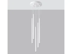 New Sollux Lighting Lámparas colgantes Brill moderno de acero - 5 fuentes luminosas 3000K - L.25 x A.110 cm - Blanco