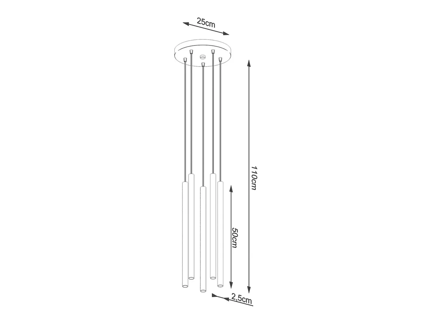New Sollux Lighting Lámparas colgantes Brill moderno de acero - 5 fuentes luminosas 3000K - L.25 x A.110 cm - Blanco