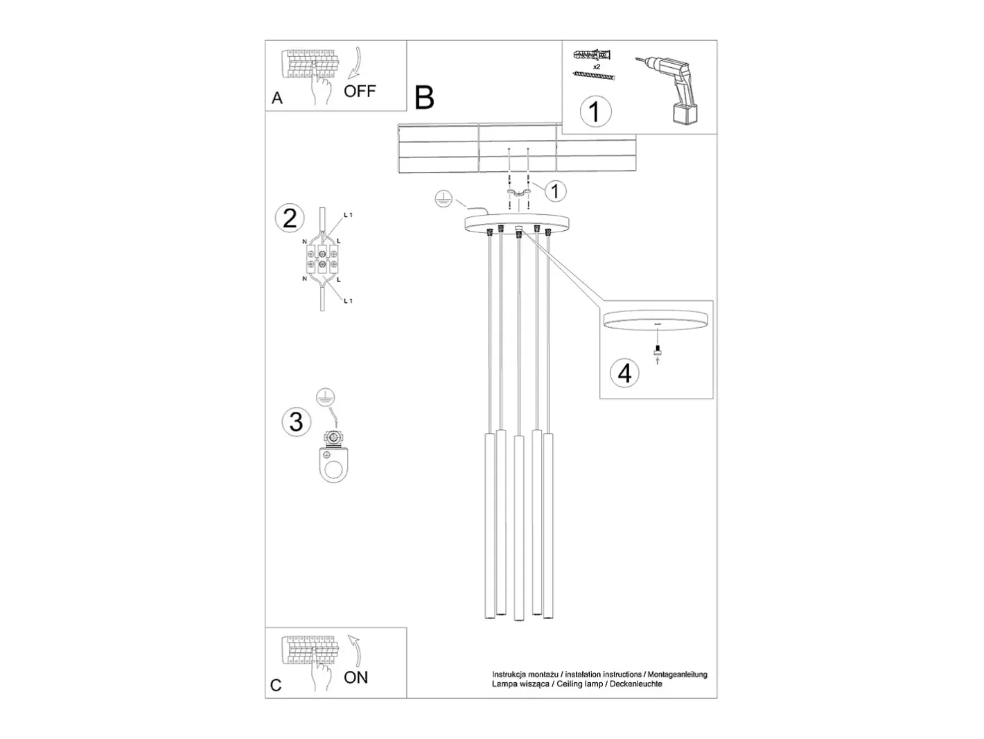 New Sollux Lighting Lámparas colgantes Brill moderno de acero - 5 fuentes luminosas 3000K - L.25 x A.110 cm - Blanco
