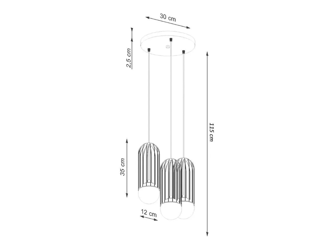 New Sollux Lighting Lámparas Colgantes Brina Moderno De Acero - 3 Fuentes Luminosas - L.34 X A.115 Cm - Blanco