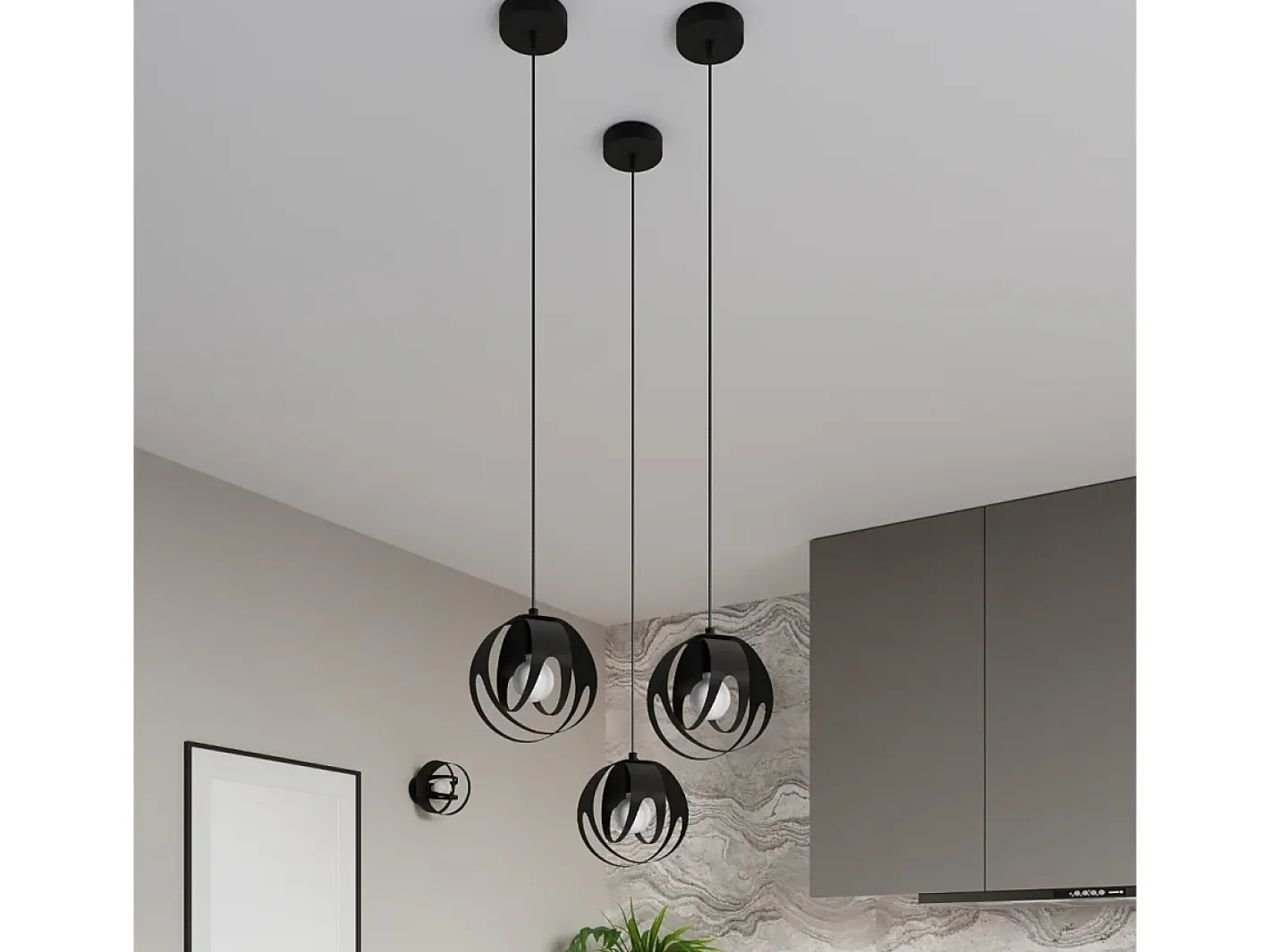Clearance Sollux Lighting Lámparas colgantes Brive moderno de acero - 3 fuentes luminosas 3000K - L.30 x A.117 cm - Negro