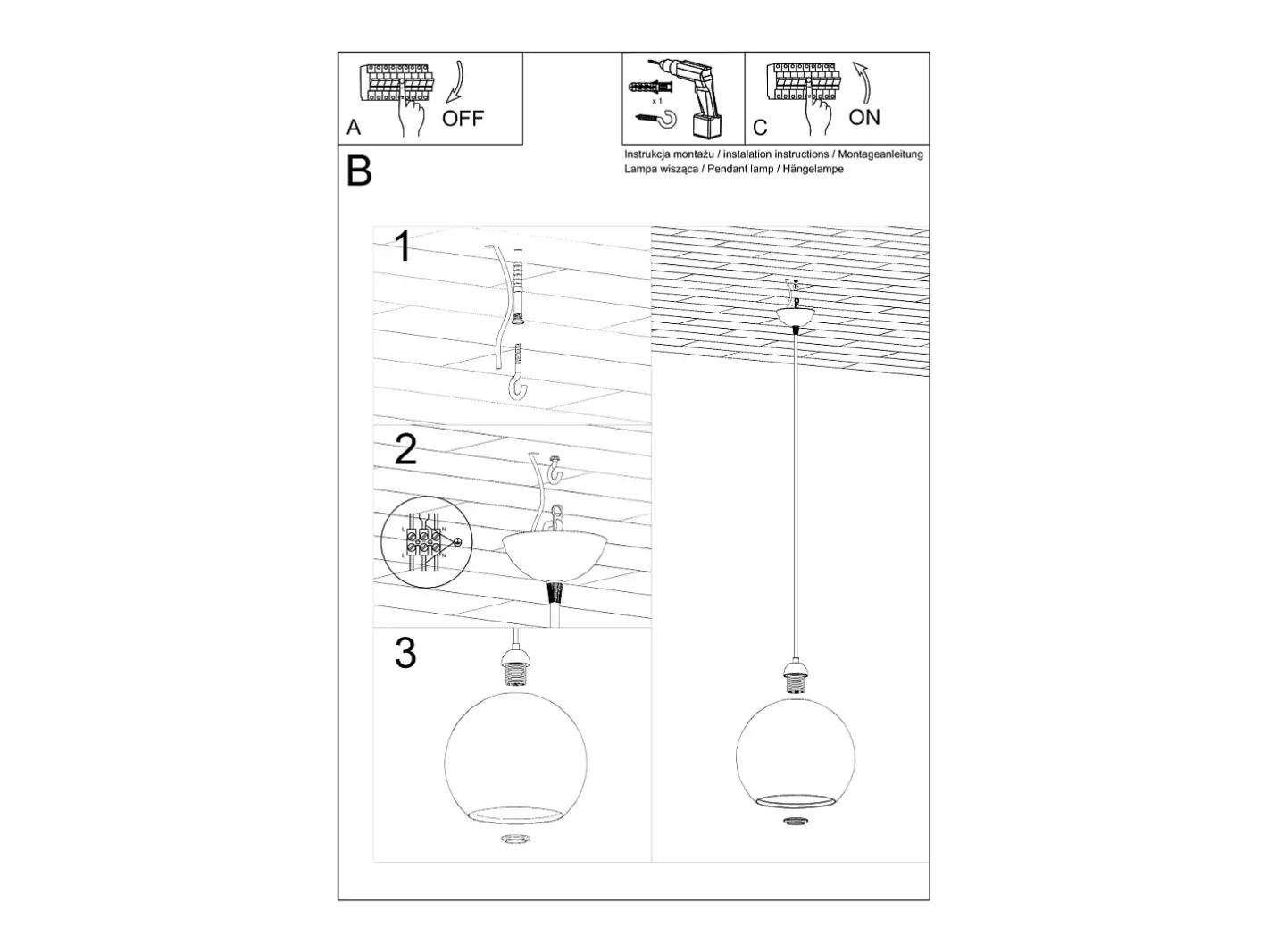 Sollux Lighting Lámparas colgantes Esfera minimalista de acero/vidrio - 1 fuentes luminosas 4000K - L.30 x A.120 cm - Amarillo Sale