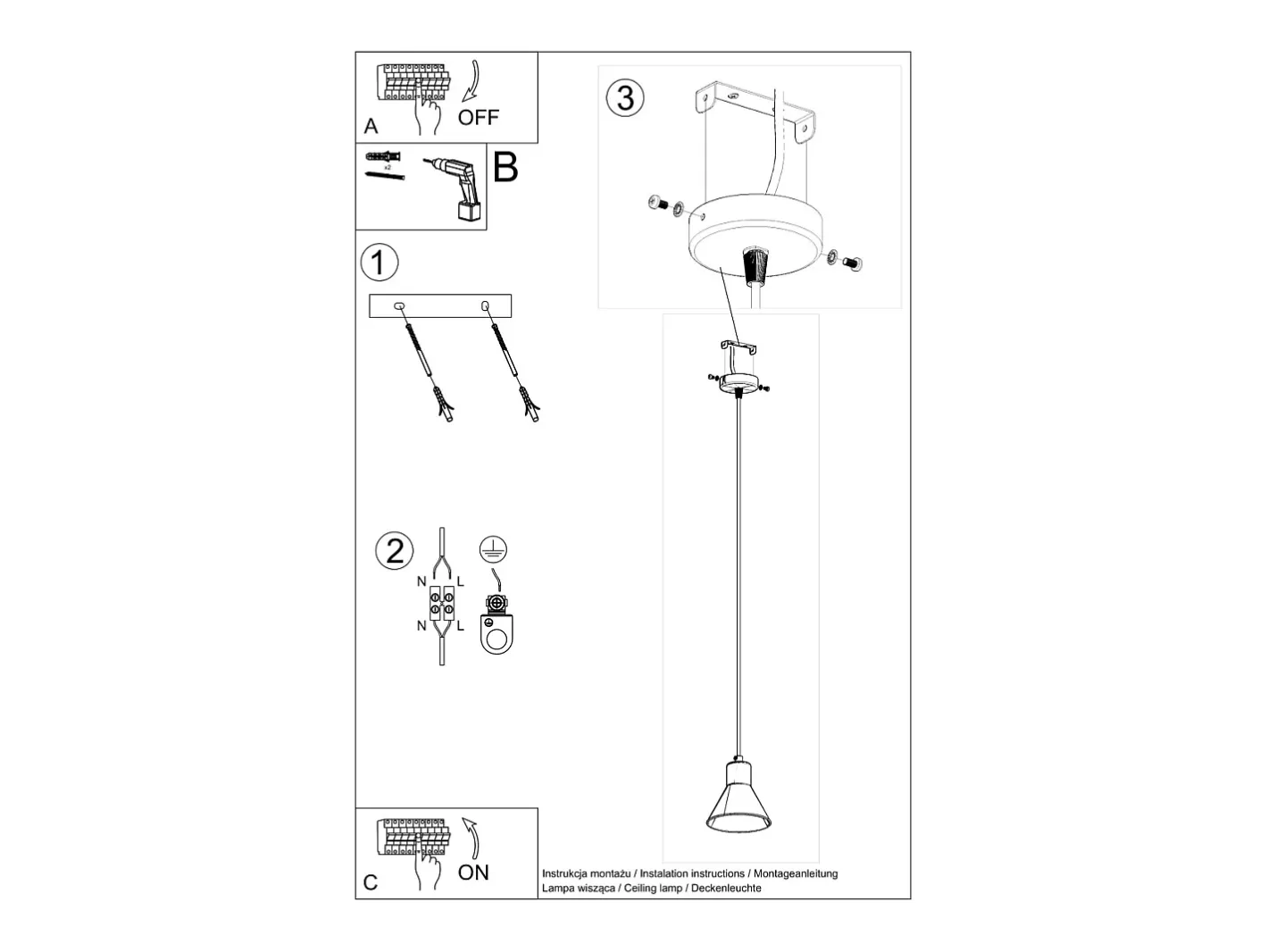 Sollux Lighting Lámpara Suspendida-Lámparas colgantes Faldura moderno de acero - 1 fuentes luminosas 3000K - L.14 x A.120 cm - Negro