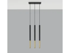 Sollux Lighting Lámpara Suspendida-Lámparas colgantes Flar moderno de acero - 3 fuentes luminosas 3000K - L.30 x A.90 cm - oro Negro