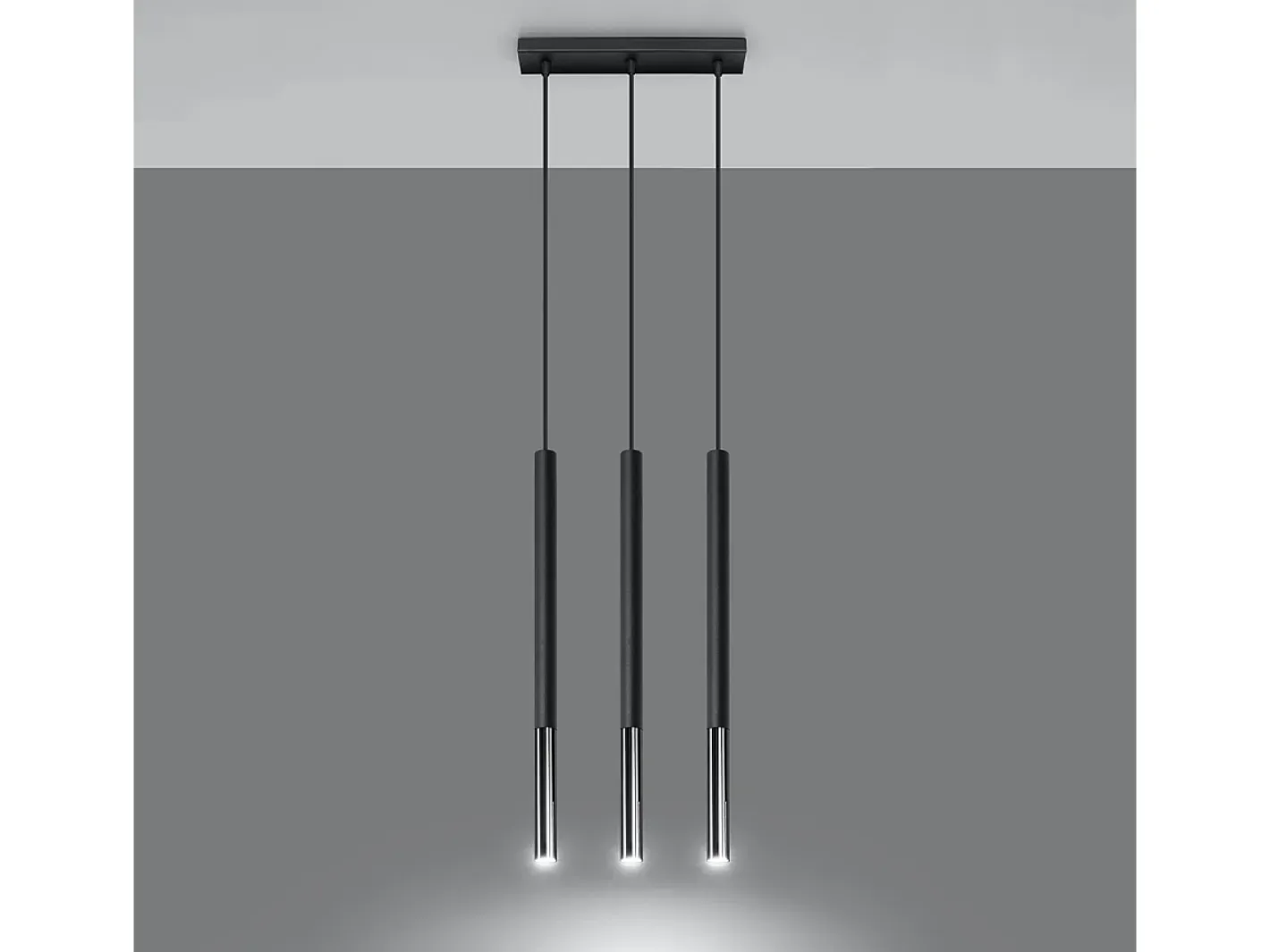 New Sollux Lighting Lámparas colgantes Flar moderno de acero - 3 fuentes luminosas 4000K - L.30 x A.90 cm - /cromo Negro