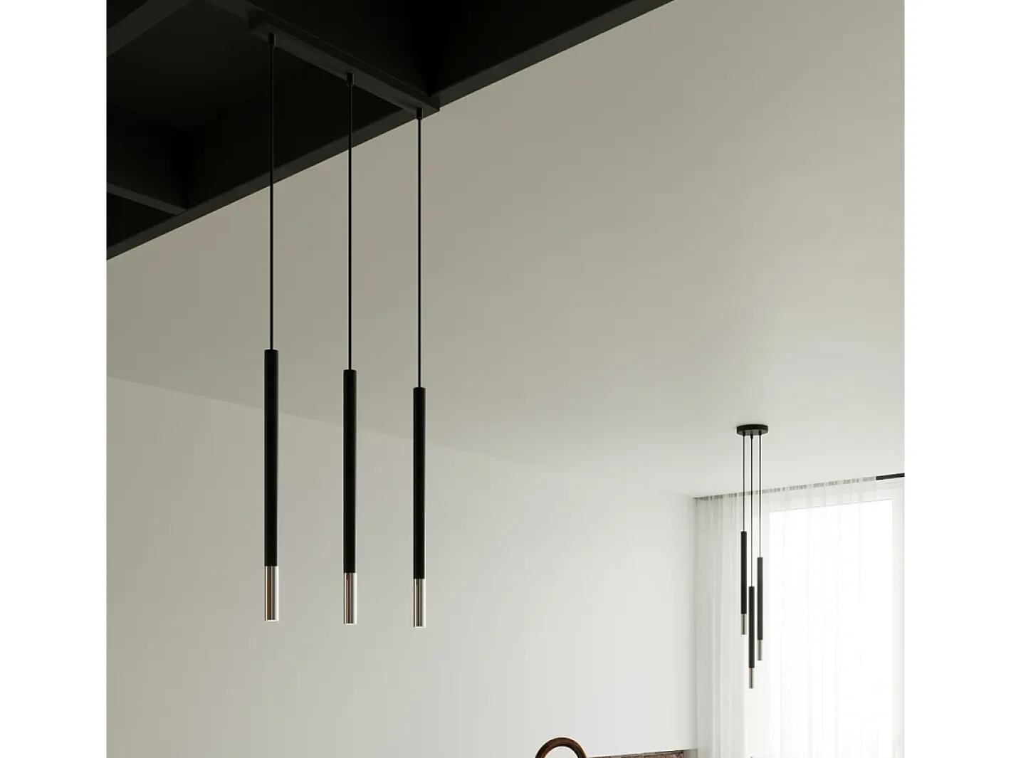 New Sollux Lighting Lámparas colgantes Flar moderno de acero - 3 fuentes luminosas 4000K - L.30 x A.90 cm - /cromo Negro