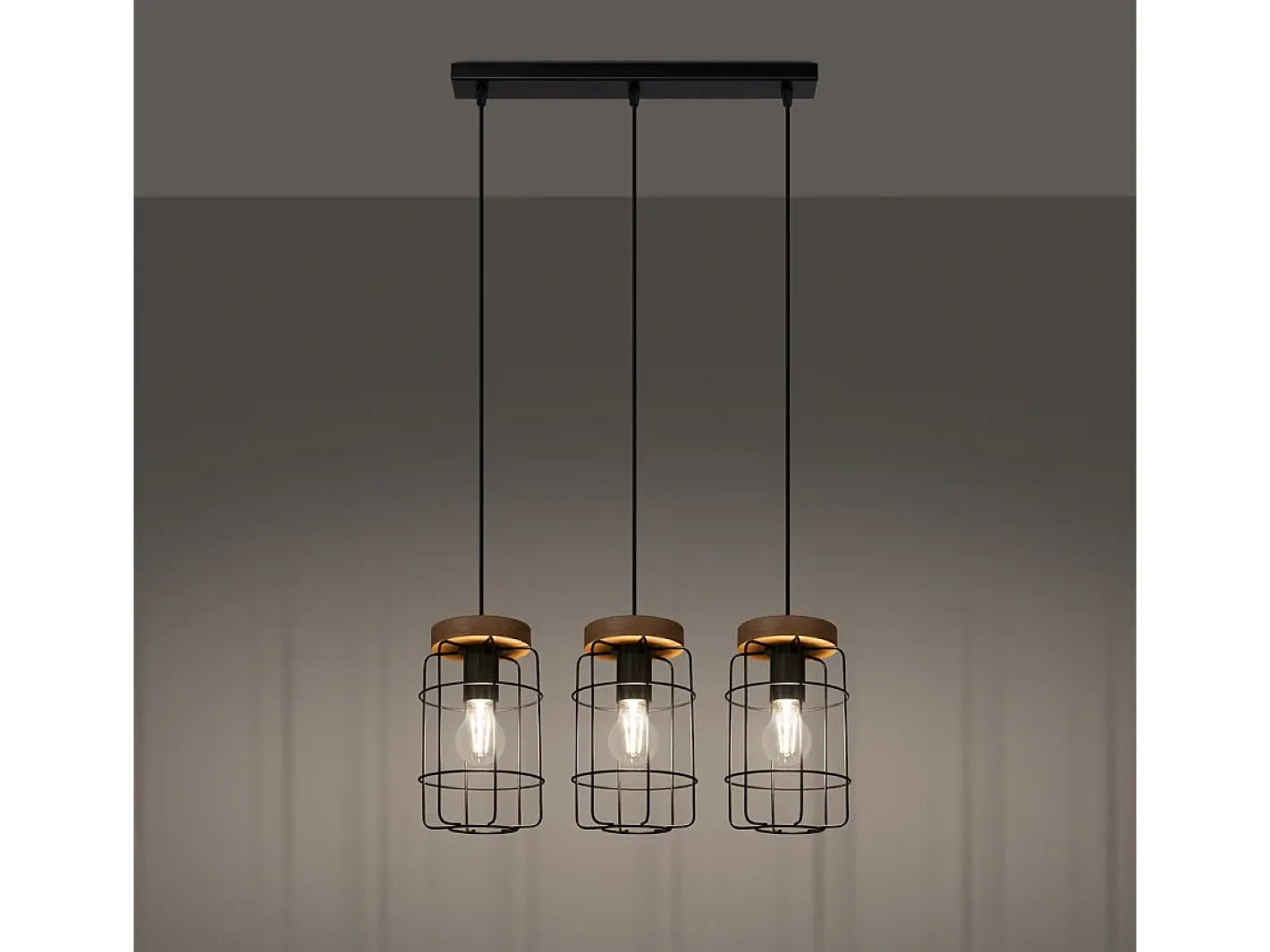 Sale Sollux Lighting Lámparas Colgantes Gotto Industrial De Acero/Madera - 3 Fuentes Luminosas - L.60 X A.115 Cm - Madera Negra Negro