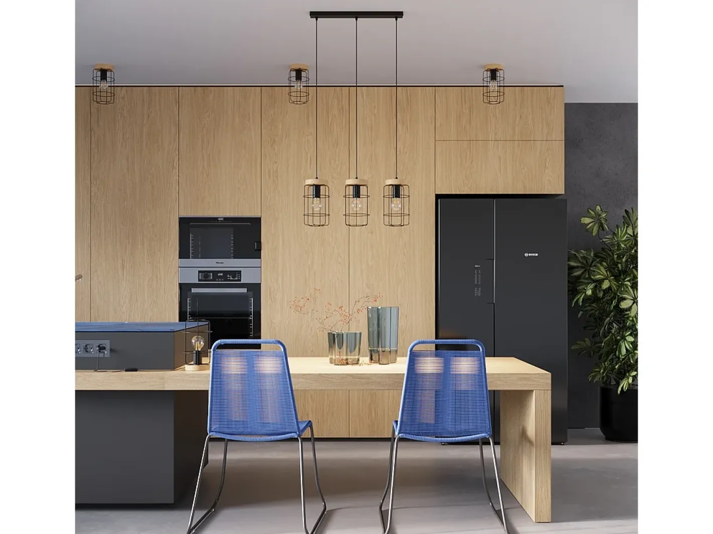 Sale Sollux Lighting Lámparas Colgantes Gotto Industrial De Acero/Madera - 3 Fuentes Luminosas - L.60 X A.115 Cm - Madera Negra Negro
