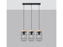 Sale Sollux Lighting Lámparas Colgantes Gotto Industrial De Acero/Madera - 3 Fuentes Luminosas - L.60 X A.115 Cm - Madera Negra Negro