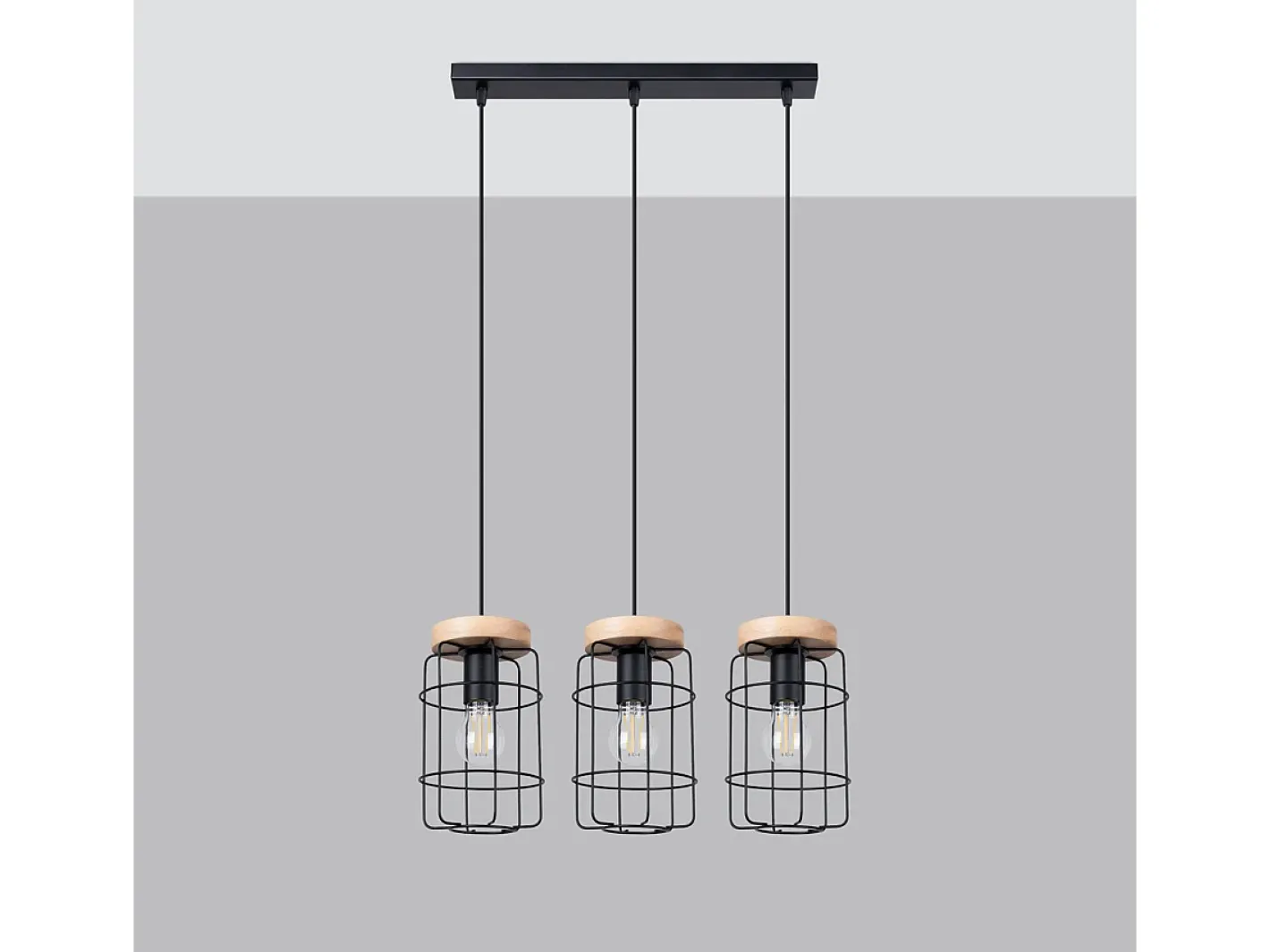 Sale Sollux Lighting Lámparas Colgantes Gotto Industrial De Acero/Madera - 3 Fuentes Luminosas - L.60 X A.115 Cm - Madera Negra Negro