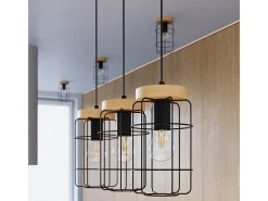 Sale Sollux Lighting Lámparas Colgantes Gotto Industrial De Acero/Madera - 3 Fuentes Luminosas - L.60 X A.115 Cm - Madera Negra Negro