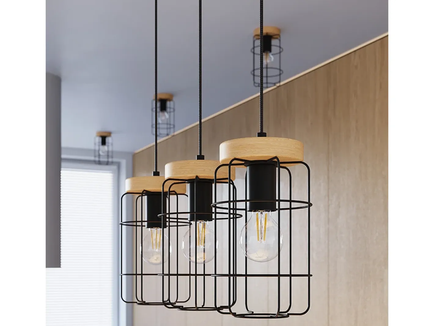 Sale Sollux Lighting Lámparas Colgantes Gotto Industrial De Acero/Madera - 3 Fuentes Luminosas - L.60 X A.115 Cm - Madera Negra Negro