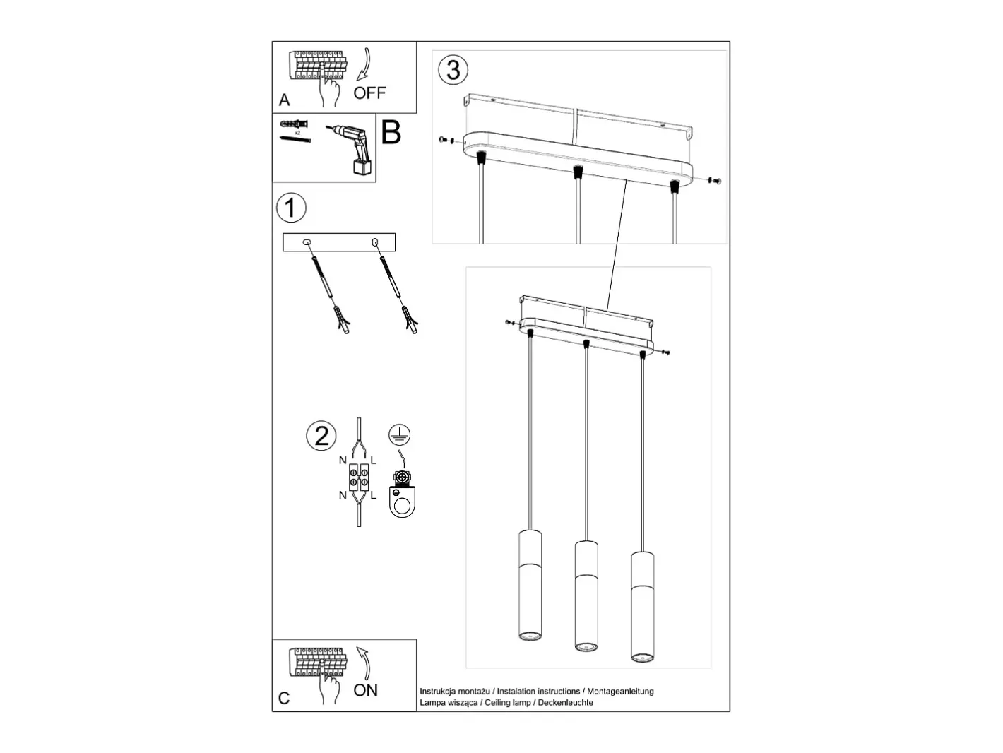 Sale Sollux Lighting Lámparas colgantes Lume moderno de acero/hormigón - 3 fuentes luminosas 4000K - L.45 x A.90 cm - /gris Negro