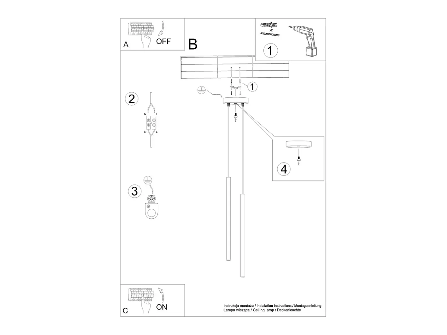 Sale Sollux Lighting Lámparas Colgantes Pastelo Moderno De Acero - 2 Fuentes Luminosas - L.15 X A.118 Cm - Negro