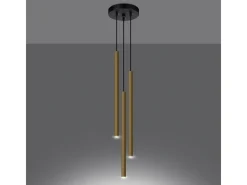 Clearance Sollux Lighting Lámparas Colgantes Pastelo Moderno De Acero - 3 Fuentes Luminosas - L.20 X A.90 Cm - Brillo Dorado