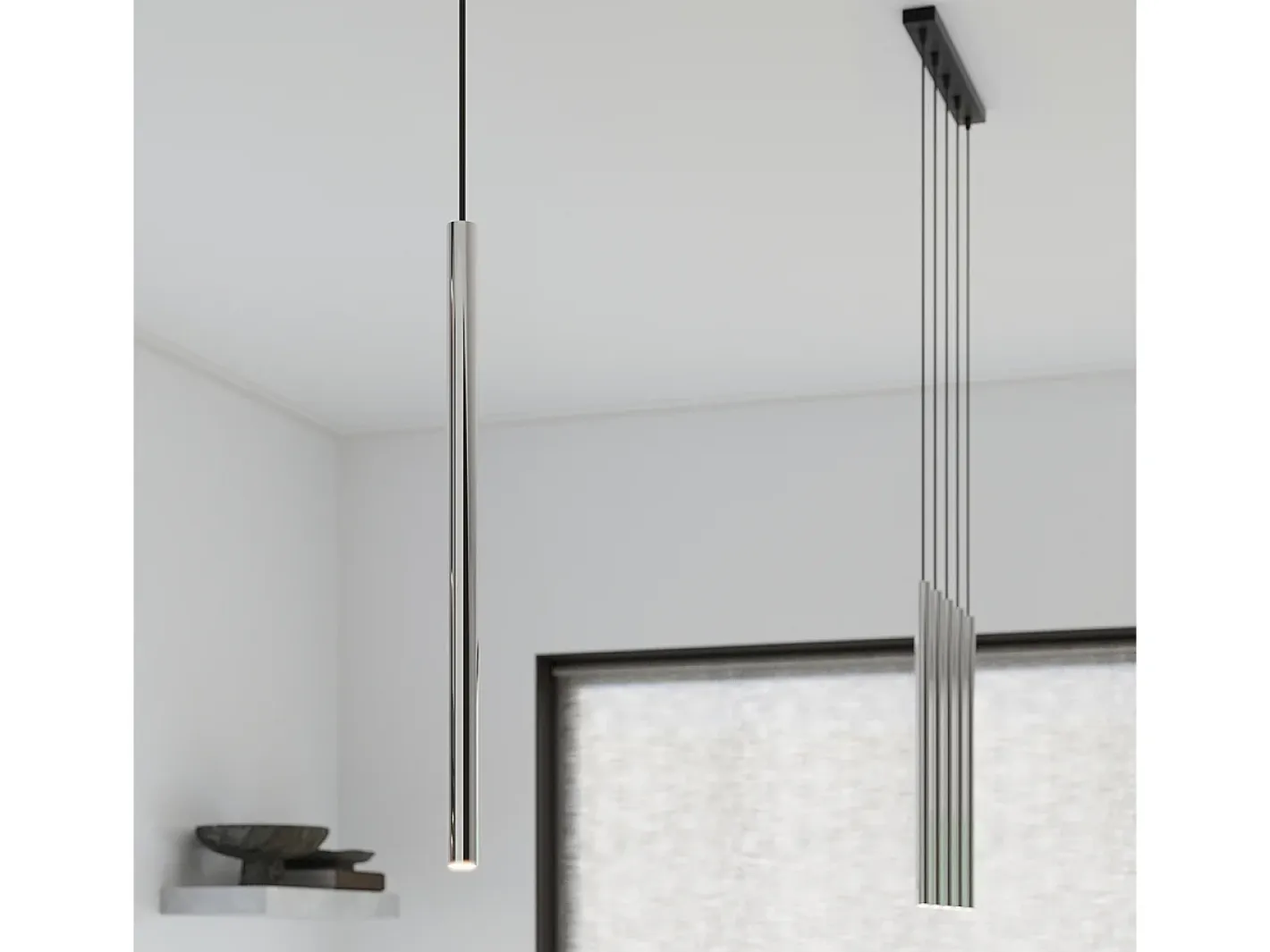 Sollux Lighting Lámparas Colgantes Pastelo Moderno De Acero - 1 Fuentes Luminosas - L.8 X A.100 Cm - Cromo Gris Clearance