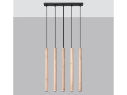 Sollux Lighting Lámpara Suspendida-Lámparas Colgantes Pastelo Moderno De Acero/Madera - 5 Fuentes Luminosas - L.45 X A.100 Cm - Madera Color natural claro