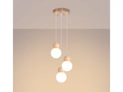 Sollux Lighting Lámparas Colgantes Pekka Escandinavo De Vidrio/Madera - 3 Fuentes Luminosas - L.31 X A.124 Cm - Blanco/Madera Natural Color natural claro Outlet