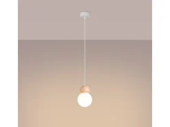 Sollux Lighting Lámpara Suspendida-Lámparas Colgantes Pekka Escandinavo De Vidrio/Madera - 1 Fuentes Luminosas - L.11 X A.124 Cm - Blanco/Madera Natural Color natural claro