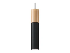 Sollux Lighting Lámparas colgantes Poblano moderno de acero/madera - 1 fuentes luminosas 3000K - L.8 x A.105 cm - madera natural/negro Color natural claro