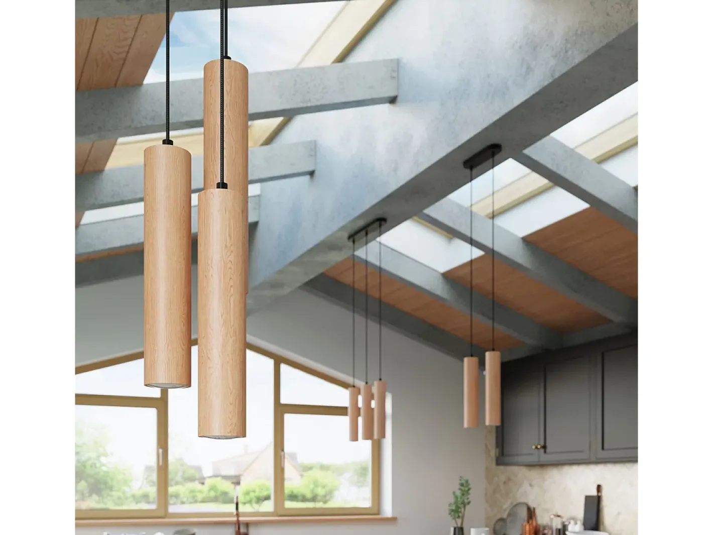 Sollux Lighting Lámpara Suspendida-Lámparas colgantes Silno escandinavo de madera - 3 fuentes luminosas 4000K - L.20 x A.100 cm - madera natural Color natural claro