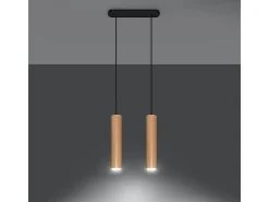Hot Sollux Lighting Lámparas colgantes Silno escandinavo de madera - 2 fuentes luminosas 4000K - L.30 x A.90 cm - madera natural Color natural claro