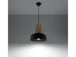 Sollux Lighting Lámparas colgantes Solivo moderno de acero/madera - 1 fuentes luminosas 4000K - L.30 x A.85 cm - /madera natural Negro