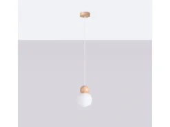 Sollux Lighting Lámpara Suspendida-Lámparas colgantes Torch escandinavo de vidrio/madera - 1 fuentes luminosas 3000K - L.11 x A.124 cm - /madera natural Blanco