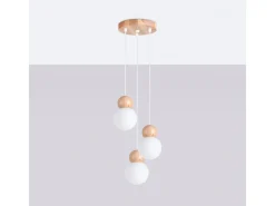 Sollux Lighting Lámparas colgantes Torch escandinavo de vidrio/madera - 3 fuentes luminosas 3000K - L.31 x A.124 cm - /madera natural Blanco Outlet